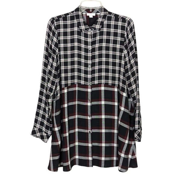 J. Jill long sleeve long length Button up plaid‎ rayon oversize Tunic size Small - Picture 1 of 8